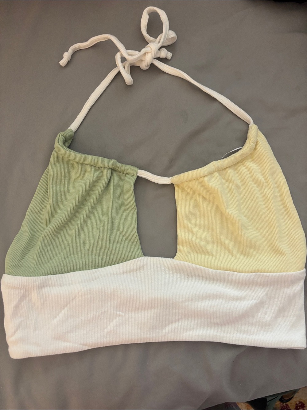 Papermoon Green, Yellow & White Ribbed Halter Bandeau